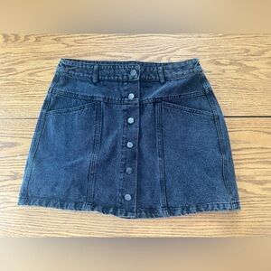 Lulu's Black Washed Denim Button-Front Mini Skirt Large